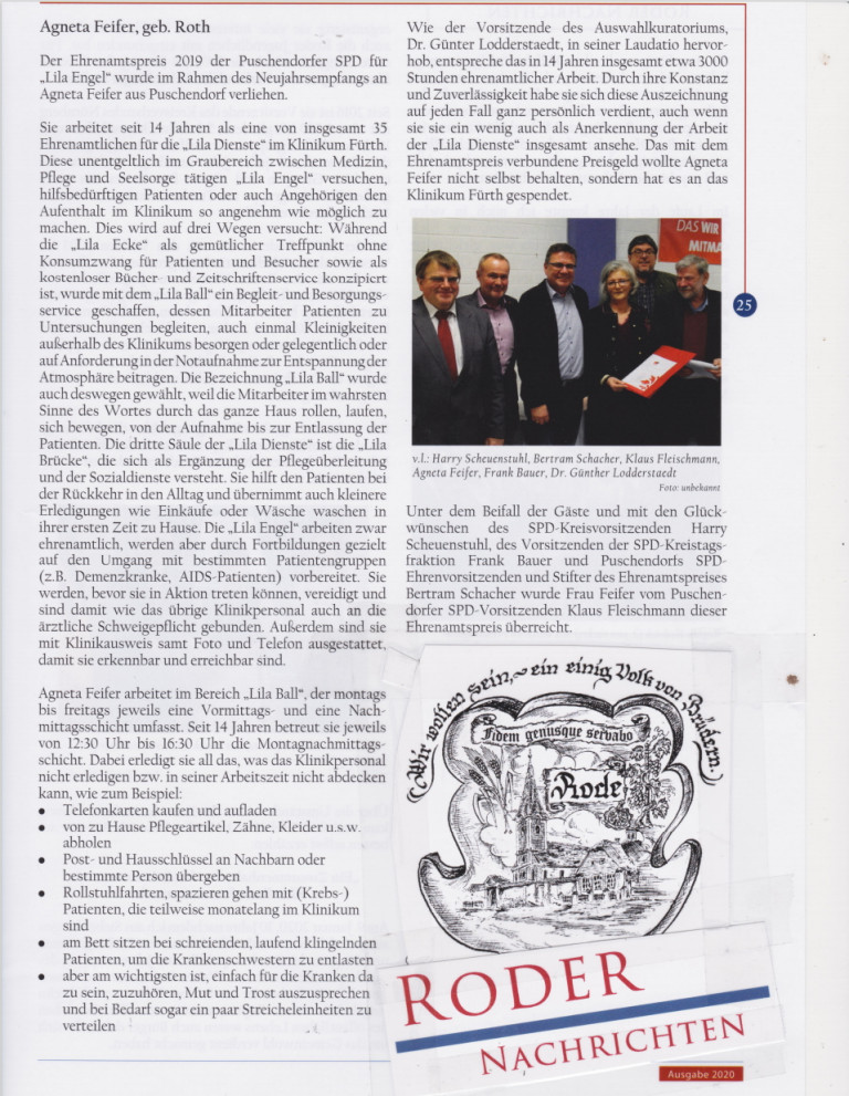 Zeitschriftenbericht der Volksgruppe "Siebenbürger Sachsen" über die Verleihung unseres SPD-Ehrenamtspreises an Frau Feifer